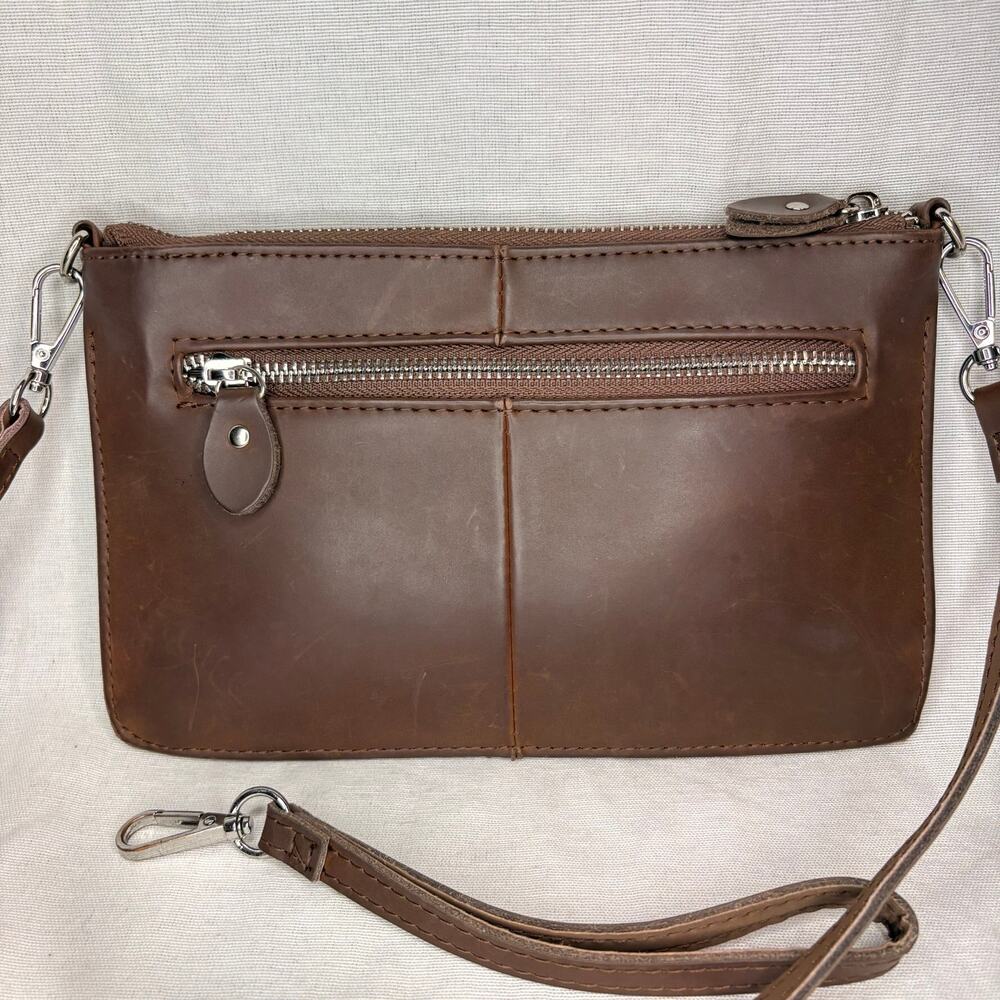 Befen Brown Leather Crossbody Wallet Clutch Wristlet RFID Organizer Bag